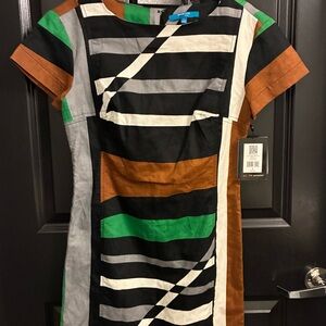 Brand New Derek Lam Black, Green, and Brown Striped Women’s Dress. Sz 8